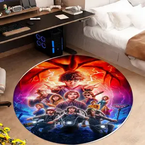 1pc Stranger Things Round Carpet, Durable Anti-Slip, Ideal for Fan Room/esports Room Decor, Mystery Immersive Space, Dark American Style Home