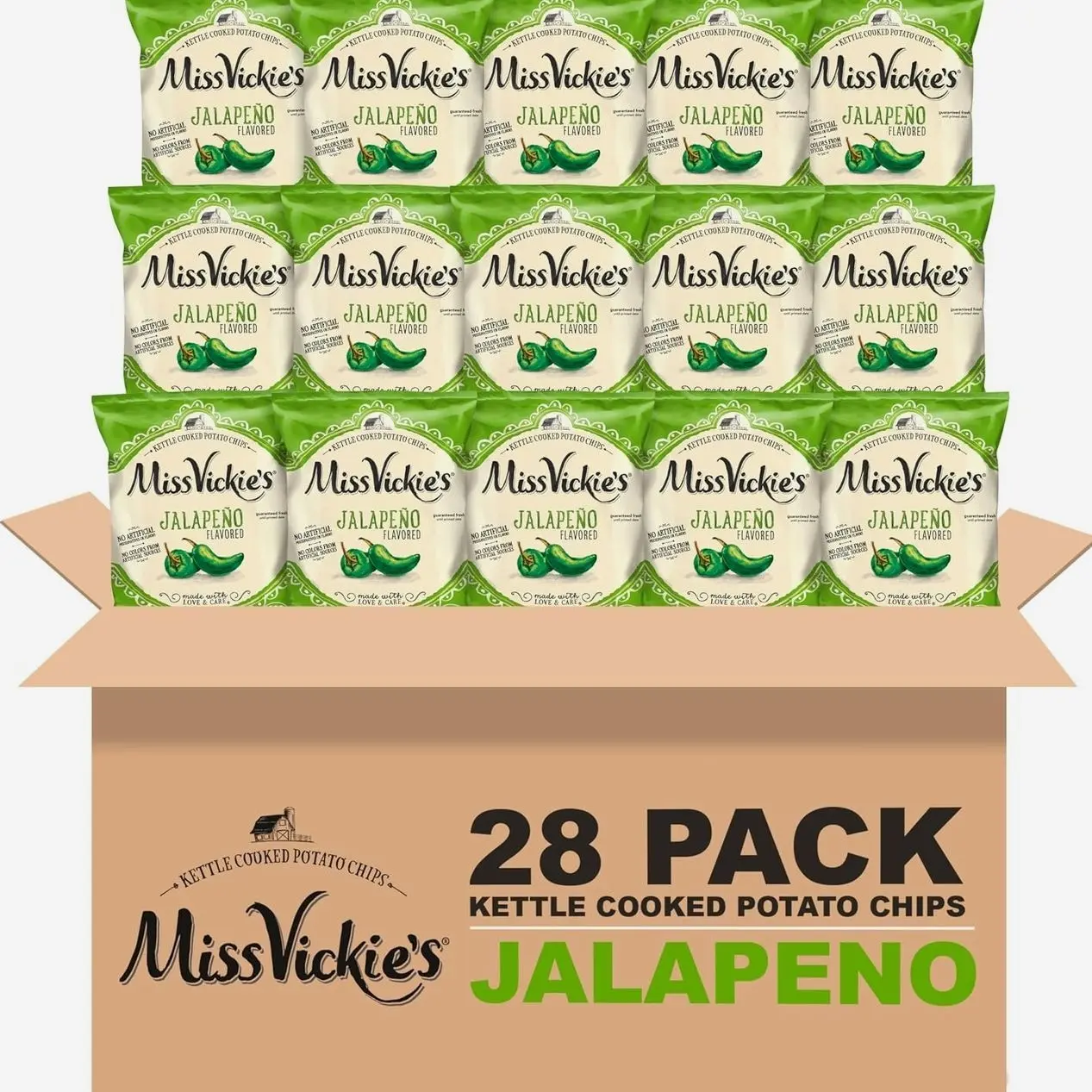 Miss Vickie's Kettle Cooked Potato Chips, Jalapeno, 1.375 Ounce (Pack of 28)