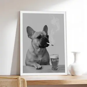 French Bulldog Smoking & Beer _ Frenchie Ruff Day Funny Dog,Pet & Animal Canvas Print, Minimalist & Neutral-Style Poster, Bedroom Aesthetic Wall Decor.