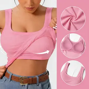 HIJESSE Women's Solid U-Neck Tank Top | Built-In Pads, Bra-Free, Versatile Multi-Functional Top For Daily Wear, Running, Yoga, Fitness, Tennis & Summer Y2K Fashion