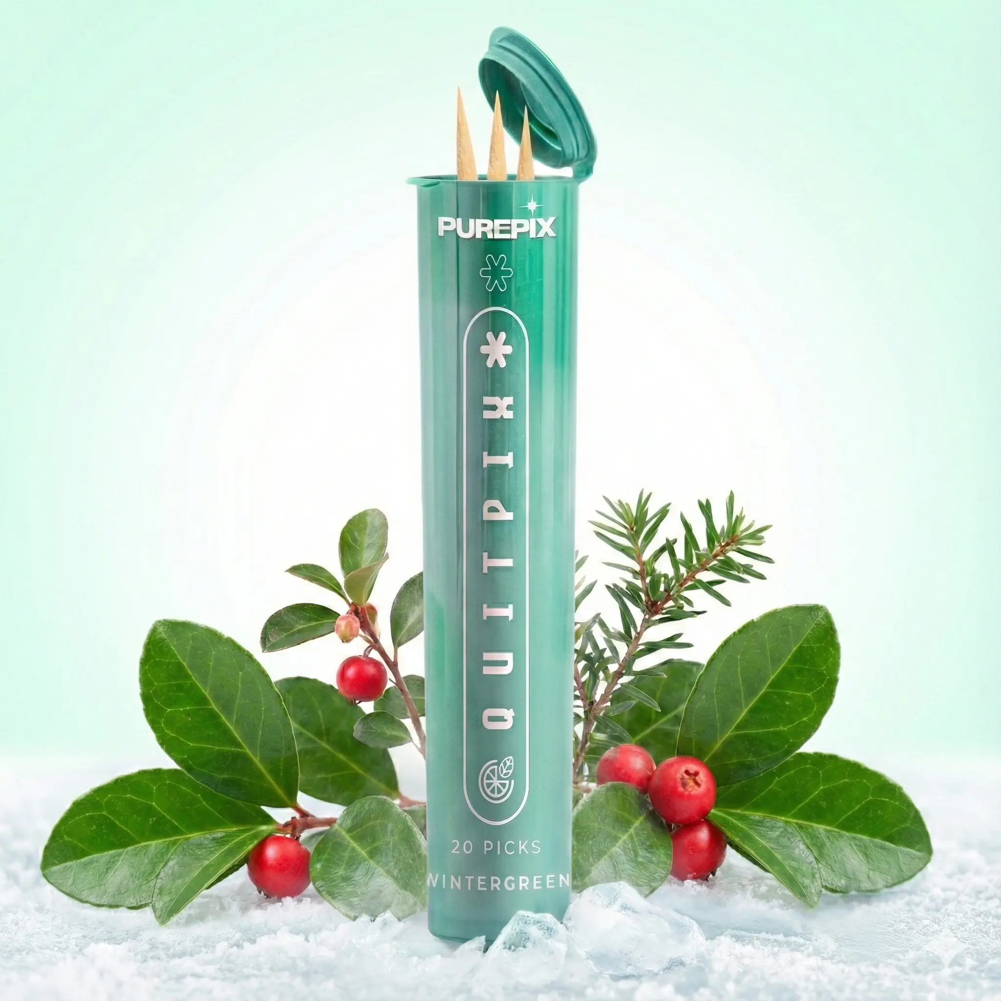 QuitPix Extra Thick Premium Flavored Toothpicks with N-A-C & L-Theanine, Kosher, Vegan MADE IN THE USA (Wintergreen 20count pack of 1)