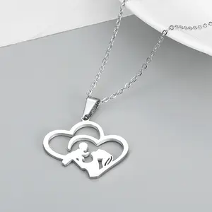 Titanium Steel Jewelry Heart-to-heart Parent-child Pendant Niche Heart-shaped Necklace for Mother Mother Holiday Gift New Year Gift