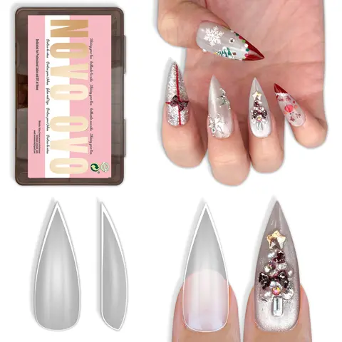 NOVO OVO Salon-Quality Stiletto Press-On Nail Tips, Soft Gel Double Matte Extensions (224 Pieces, 16 Sizes), Medium-Long Sharp Pointed Full Cover Fakes for Salon DIY Gel Nails at Home Manicures (No Glue, Top Coat or Lamp Included)