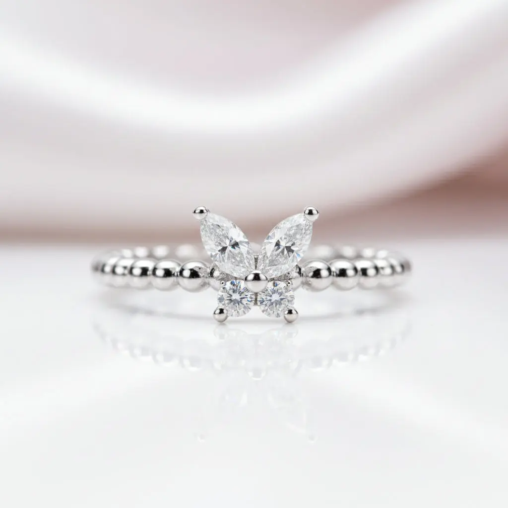 Marquise Cut Diamond Option Butterfly Shaped Engagement Ring