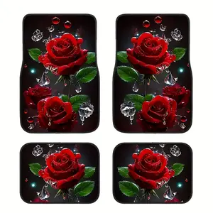 Rose Car Floor Mats Set of 4, Universal Fit, All-Weather Protection, Vehicle Interior Decoration, Perfect Gift Choice