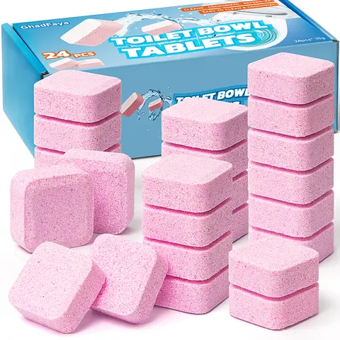 24pcs Solid Household Toilet Cleaning Tablets - Decontamination, Hard Water Stain Solutions, Odor Control, Oxygen Bleach, Easy to Use, Box-Packaged for Ceramic & RV Toilets