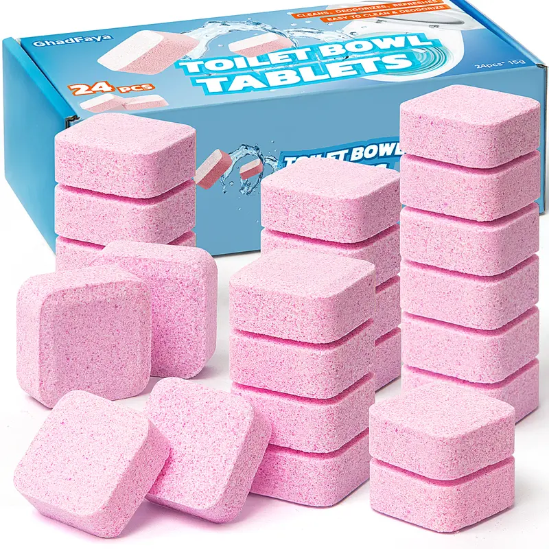 24pcs Solid Household Toilet Cleaning Tablets - Decontamination, Hard Water Stain Solutions, Odor Control, Oxygen Bleach, Easy to Use, Box-Packaged for Ceramic & RV Toilets