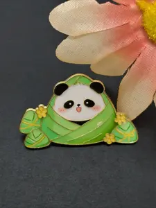Cute Panda Zongzi Enamel Pin, Kawaii Panda in Rice Dumpling Brooch, Chinese Dragon Boat Festival Themed Lapel Badge Holiday Jewelry Gift