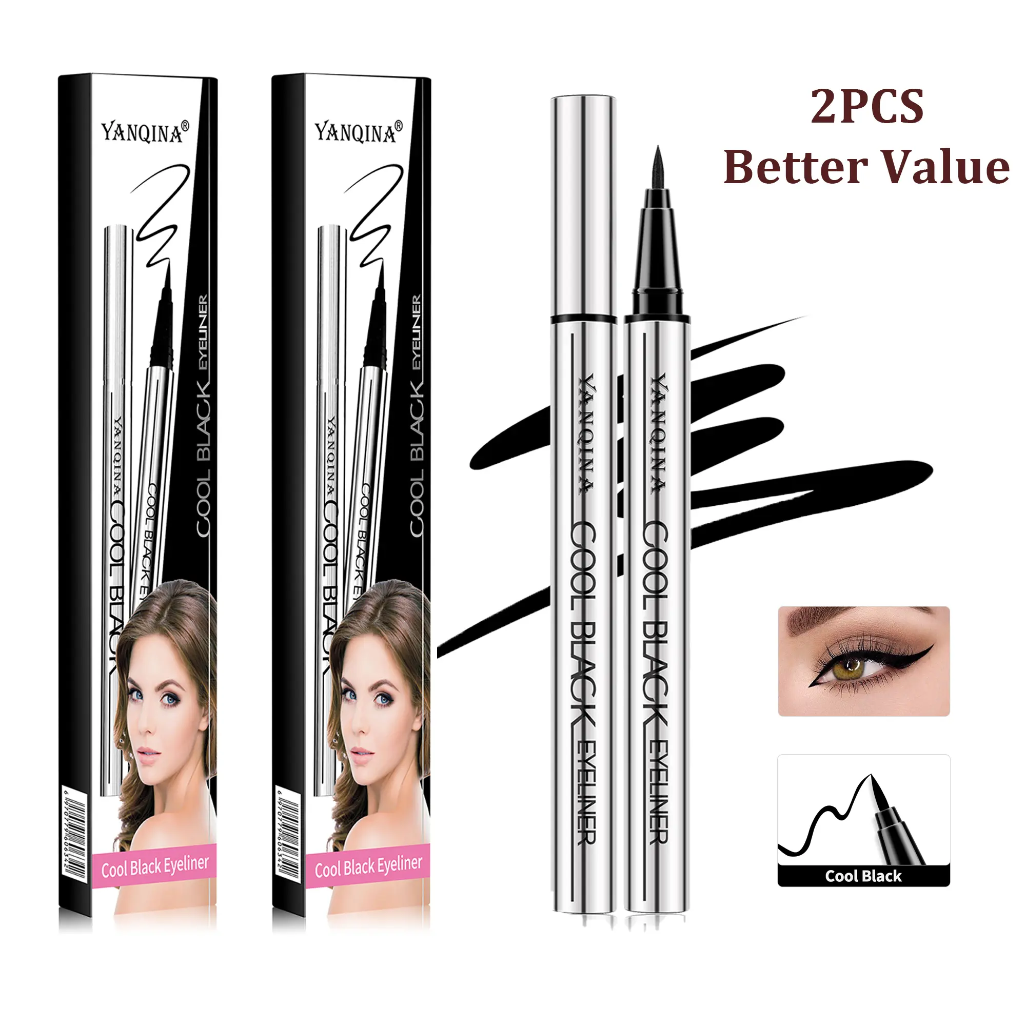 Buy 1 Get One Free -- 24H Waterproof Liquid Eyeliner Pen - Smooth Glide, Intense Color, Smudge-Proof Long Lasting Eye Makeup, Vegan & Cruelty-Free
