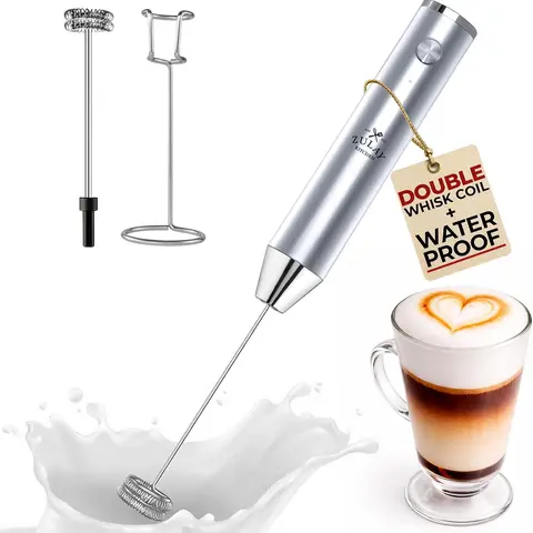 Zulay Kitchen Lux Rechargeable Milk Frother Handheld - Powerful 2-Speed Motor, Fully Waterproof, 2000mAh Battery - Drink Mixer For Latte, Cappuccino, Matcha, Protein Powder - Black