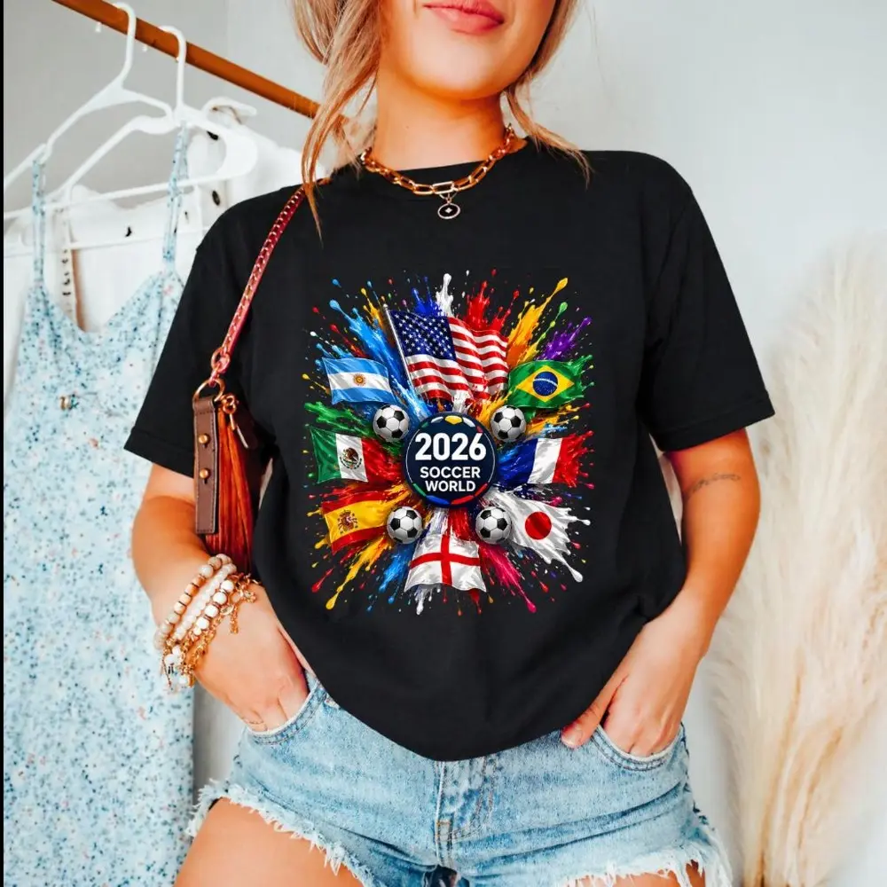 Unisex 2026 New Soccer T-Shirt -  Cotton, Stylish Flag Print
