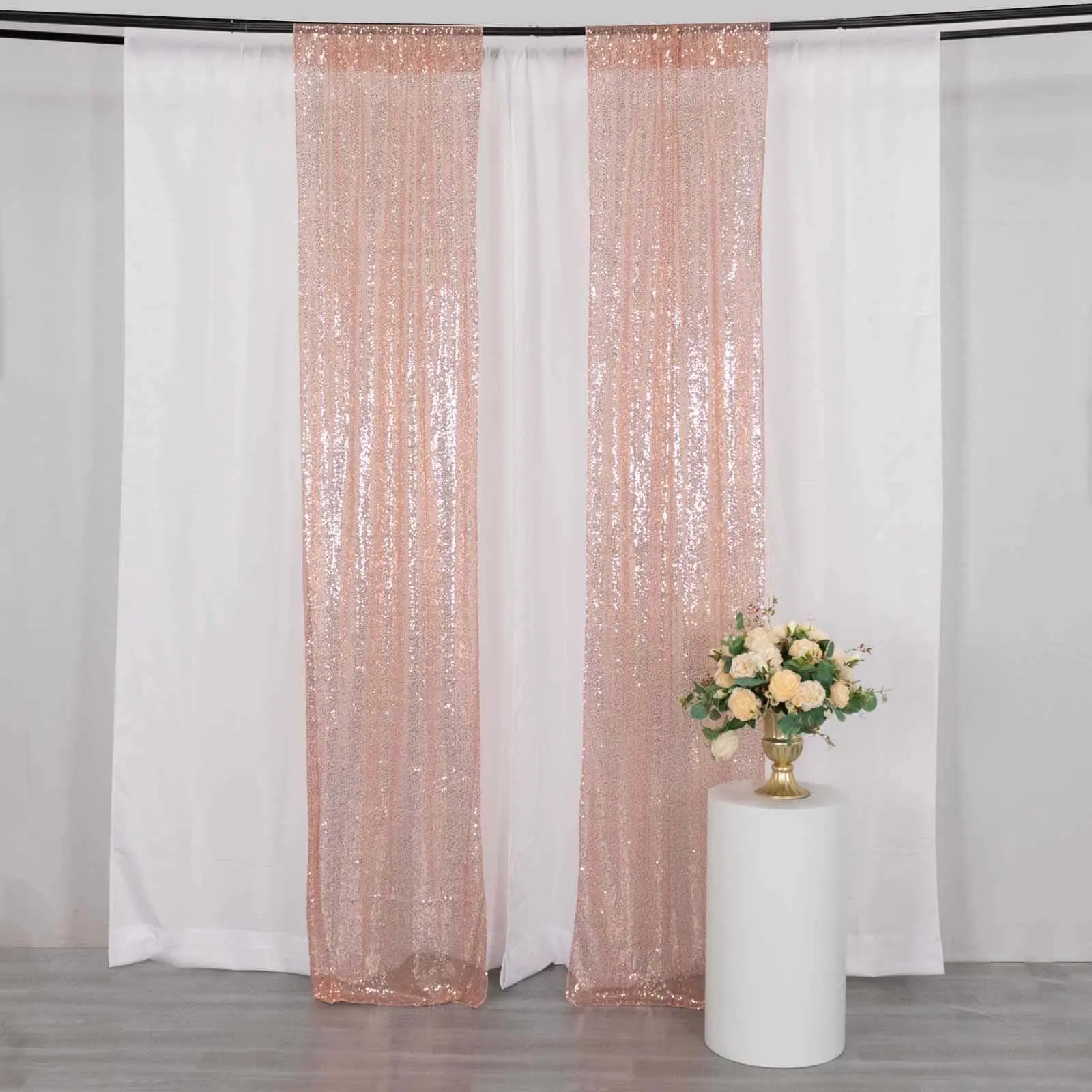 2 Pack Rose Gold Sequin Backdrop Drape Curtains with Rod Pockets - Seamless Glitter Mesh Panels, Wedding Backdrop Fabric, Event Props, Decor for Weddings, 8ftx2ft Photo Booth Divider