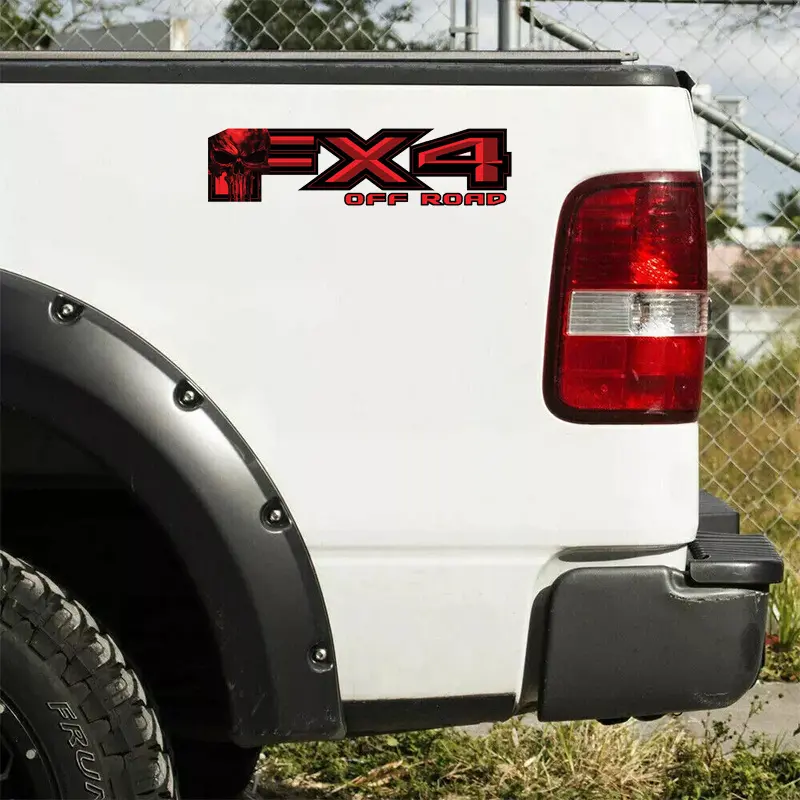 1PC Fits modified FX4 off-road vehicle bodies, Car stickers, during urban cruises & off-road trend gatherings, the red-black FX4 logo + blood-style skull show hardcore core in trend vibe, the visual impact boosts the car’s recognition in traffic