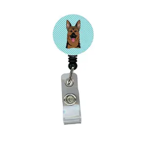 212 MAIN Checkerboard Blue German Shepherd Retractable Badge Reel, Office Identification Supplies, Accessories