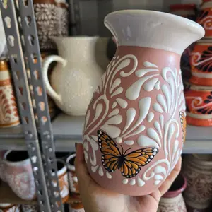 Pink Butterfly Talavera Vase