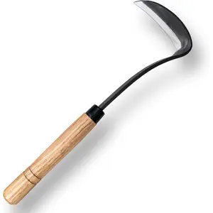Grass Sickle Japanese Hoe Hand Tool Tools for High-Strength with Wood Handle (Grey)