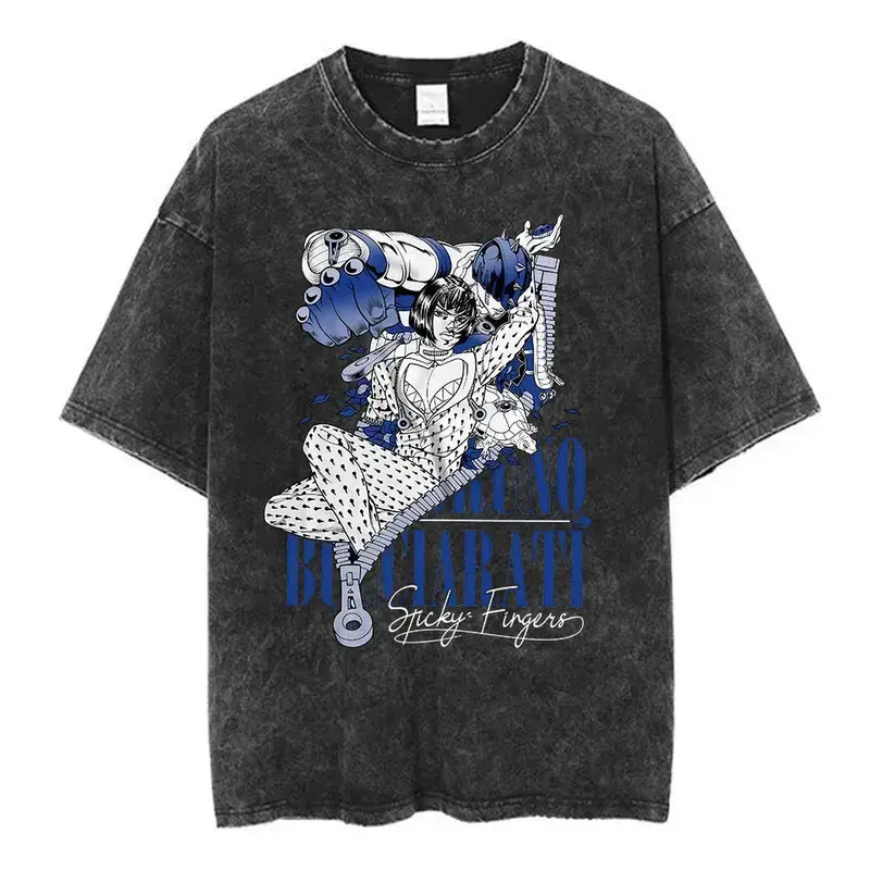 Men's Graphic T-Shirt with Johnny JoestarPrint, Vintage Distressed Anime Style,Shortsleeve Round Neck Streetwear Top,Unisex-Fit, Sport