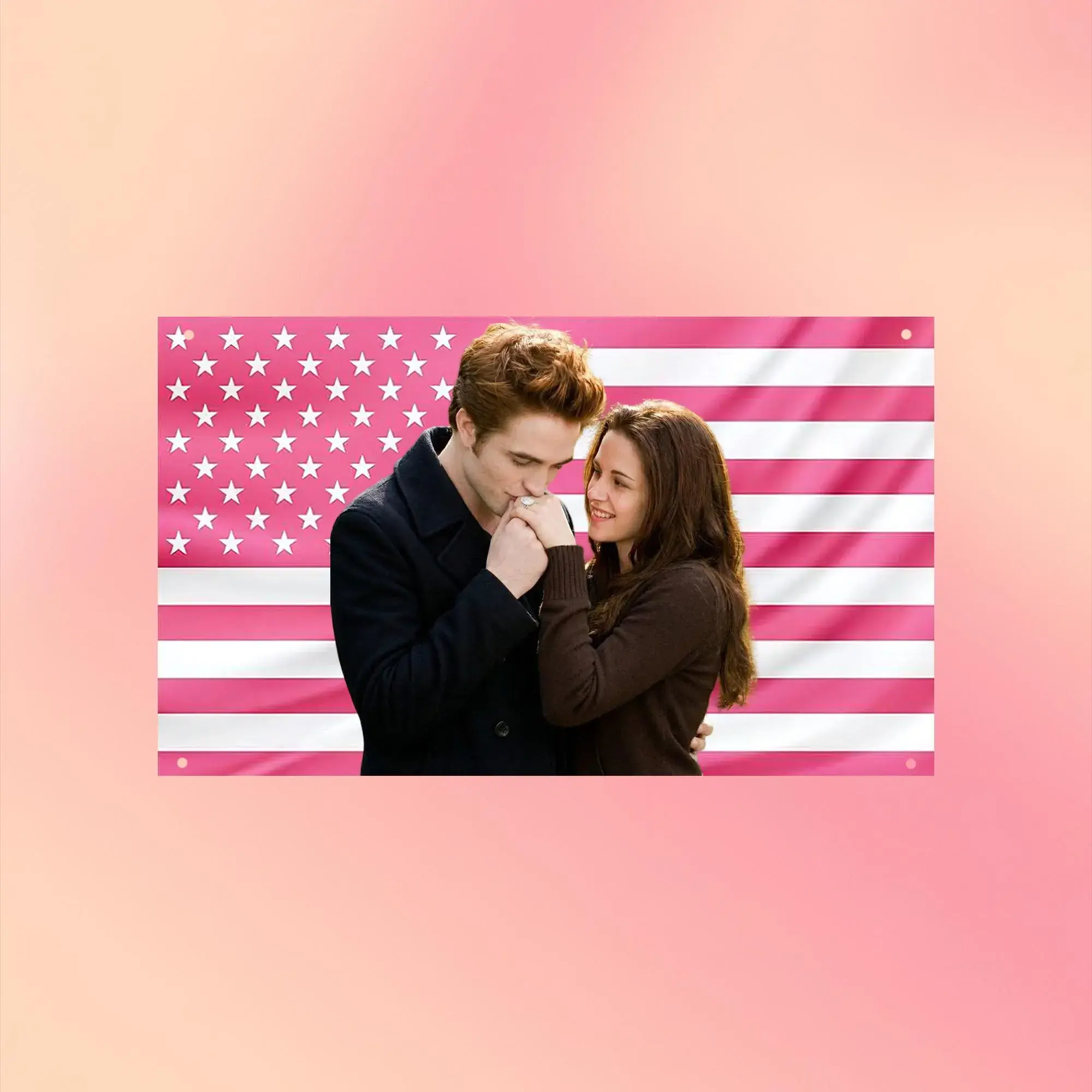Edward & Bella American Flag Tapestry Movie Couple Wall Decor, Twilight Inspired Bedroom Hanging, Aesthetic Cinema Art