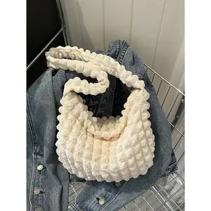 Soft Puff Cloud Wrinkle Detail Large Capacity Women Shoulder Bag Casual Commute Style, Korean Fashion