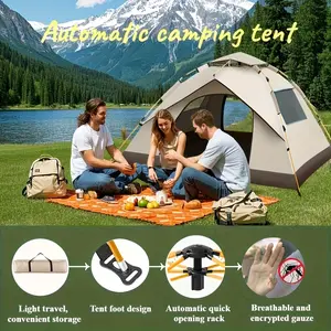 Pop-Up Camping Tent for 1-4 People – Easy Setup, Windproof, Breathable Mesh Windows, Perfect for Hiking, Travel & Outdoor Adventures