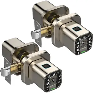 Fingerprint Door knob,  Biometric Door Lock with Keypad, Keyless Entry Code Door Knob,  & Weatherproof, Auto Lock,Voice Navigation, for Bedroom, Gate,Office