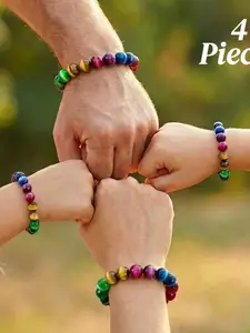 4-Pieces Family Matching 7 Chakra Tiger Eye Bracelet Set | 2 Adults 2 Kids | Rainbow Colorful Energy Stone | Mother's Day Family Gift