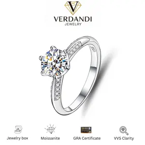 1 Carat Moissanite Ring S925 Sterling Silver 6-Prong Classic Solitaire | D Color VVS Sparkle Engagement Ring for Women