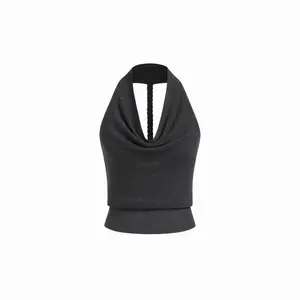 Cider Knit Cowl Neck Backless Crop Top With Braided Detail