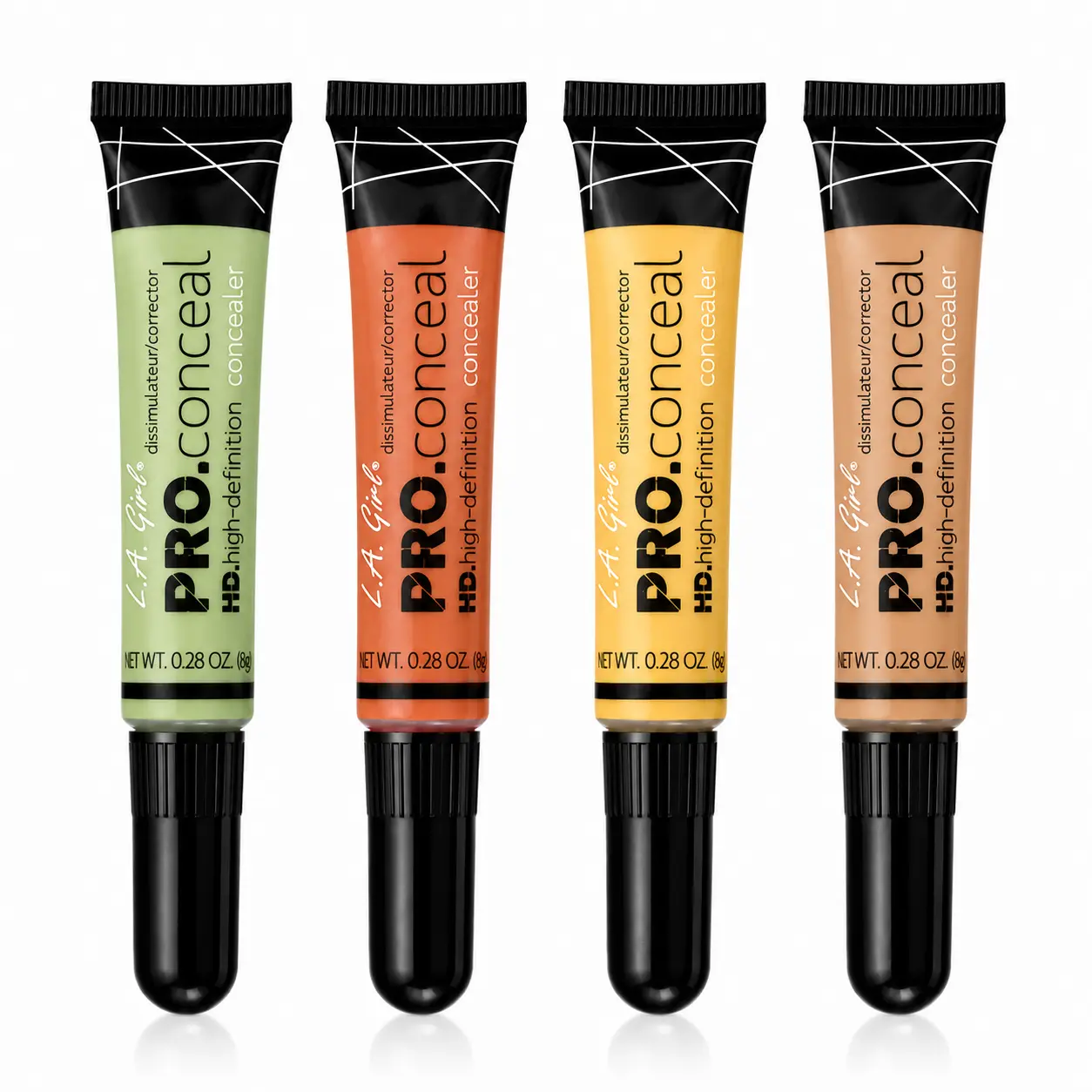 L.A. Girl Pro Conceal Corrector Set – Orange, Yellow, Green , Warm Honey HD Concealers Bundle of 4 for Color Correction