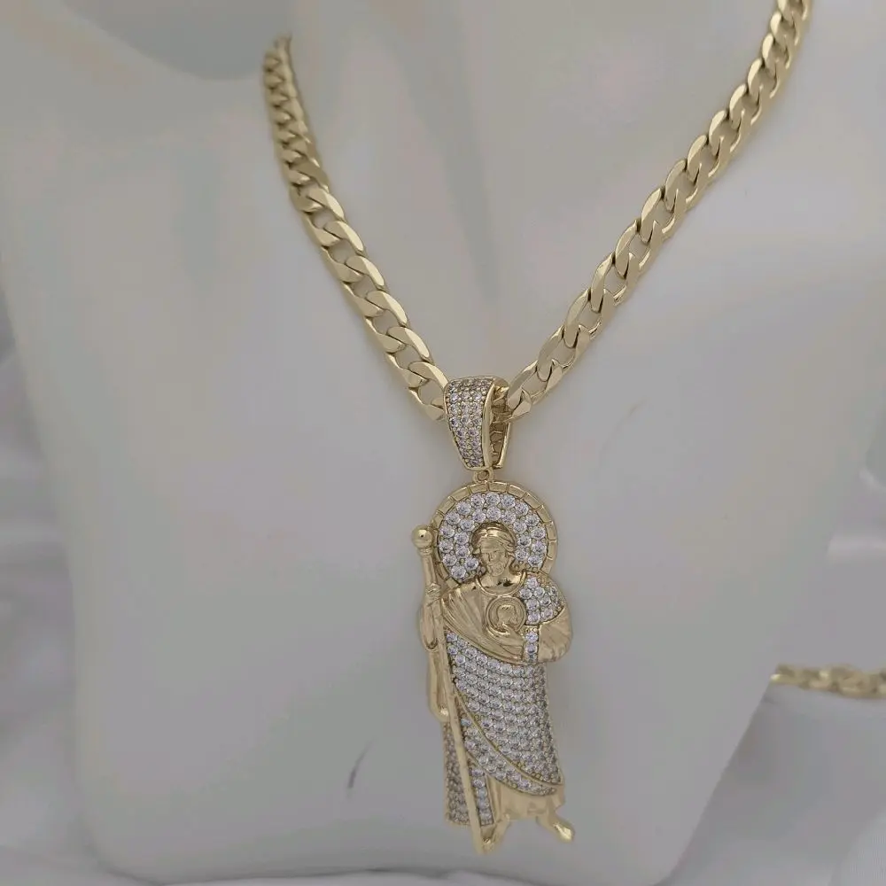 cadena 248 cuban y dije 412 san judas gold plated unisex cadena 248 cuban y dije 412 san judas gold plated unisex