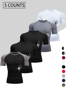Men's Dragon Print Compression T-Shirt, Quick-Dry Breathable Stretch Fabric, Tight-Fitting Short Sleeve Top for Fitness and Outdoor Activities, Activewear