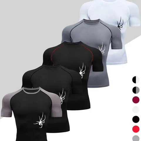Men's Dragon Print Compression T-Shirt, Quick-Dry Breathable Stretch Fabric, Tight-Fitting Short Sleeve Top for Fitness and Outdoor Activities, Activewear, Clothing