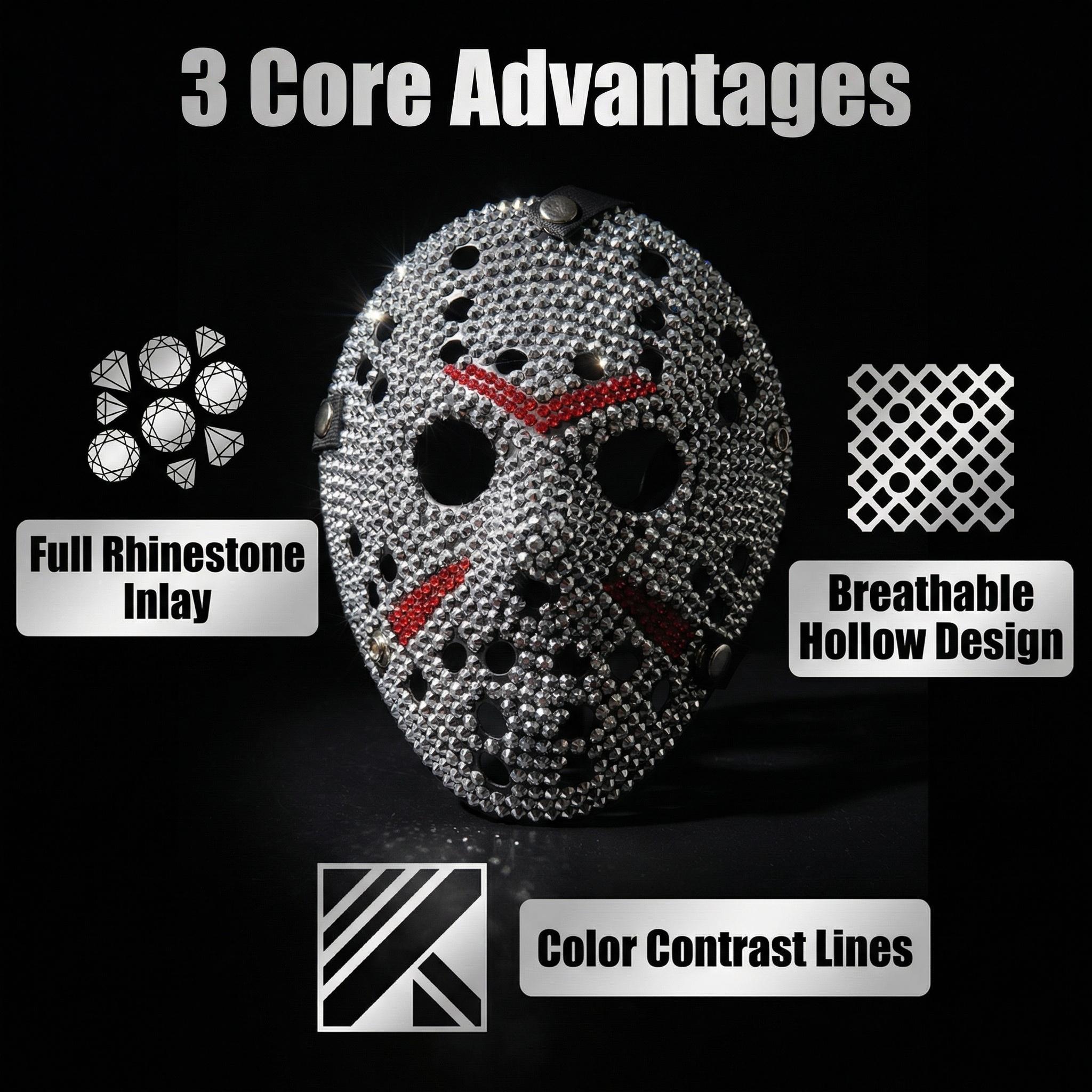 High-quality handmade DIY rhinestone mask for men and women perfect for Halloween, horror cosplay Diamond mask, masquerade parties, and costume events