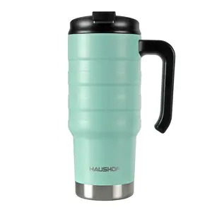 #SpringGlowUp HAUSHOF 24 oz Travel Mug, Stainless Double Wall Vacuum Insulated Tumbler with Handle & Spill Proof Twist On Flip Lid and Wide Mouth, BPA Free