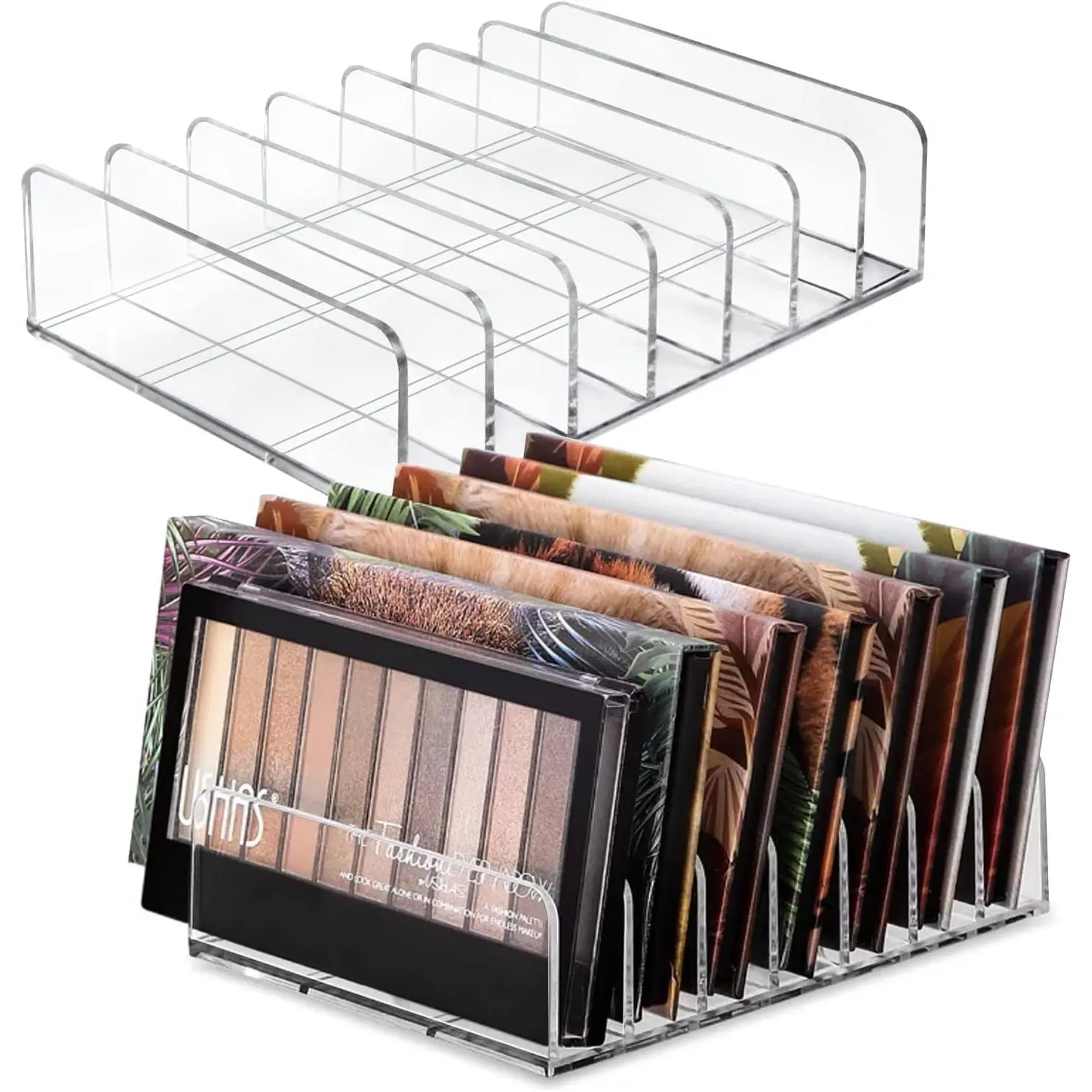 Eyeshadow Palette Organizer, 7-Section Divided Makeup Palette Organizer Holder - Clear 2 Pack Eyeshadow Palette Organizer, 7-Section Divided Makeup Palette Organizer Holder - Clear 2 Pack