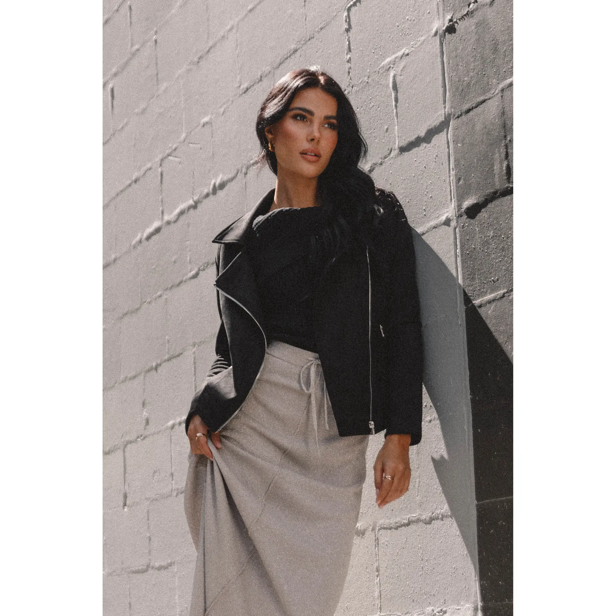Spencer Faux Suede Moto Jacket - Black