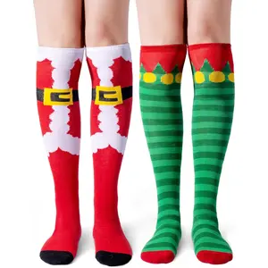 2 PCS Christmas Socks Women Knee High Winter Socks for Xmas, Novelty Socks for Christmas presents