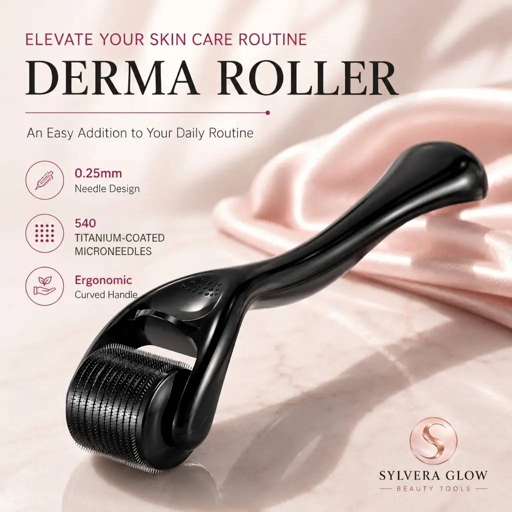 0.25mm Derma Roller, 540 Titanium-Coated Microneedles Skincare Beauty Tool with Ergonomic Handle for Face & Body Care, Men & Women’s At-Home Salon Self-Care Item