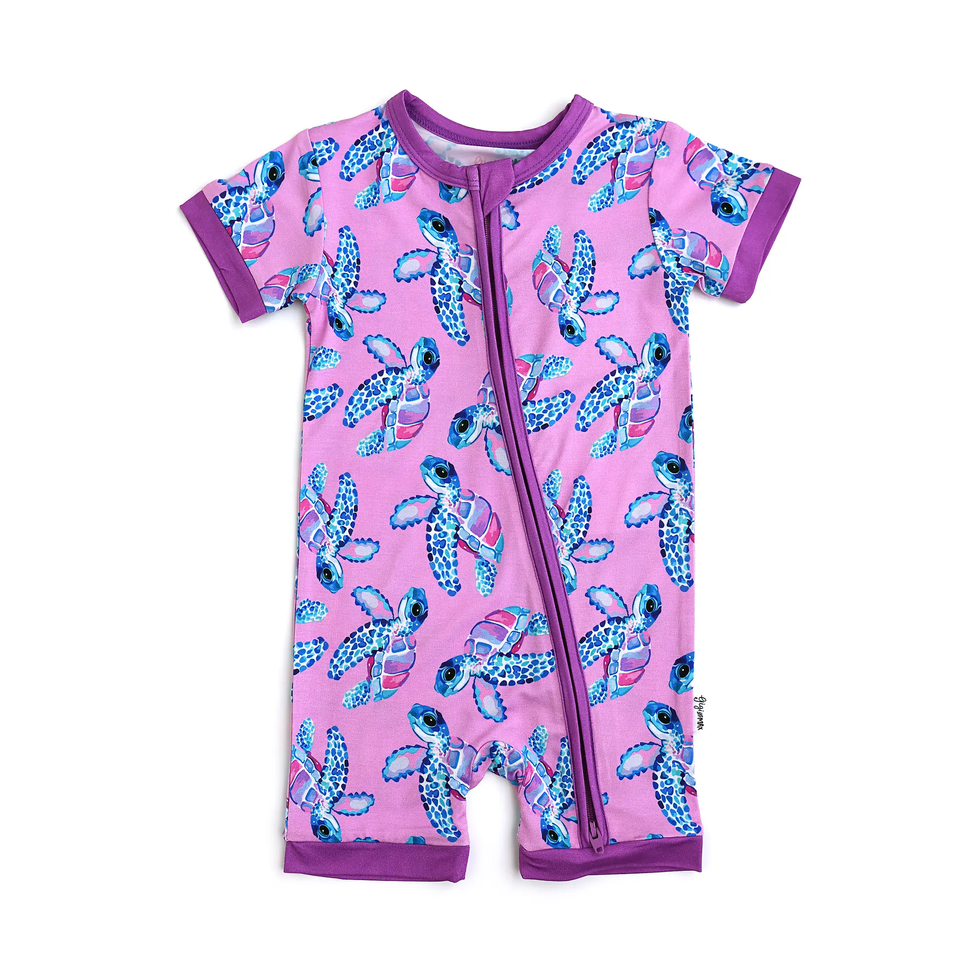 Waverly Sea Turtles SHORTY ZIP Bamboo Purple Baby Lounge Two Way Zipper Gigi and Max