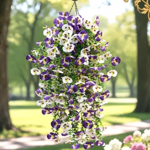 8-Piece Outdoor Spring Artificial Vines, Realistic Eucalyptus & Pansy Faux Plants, UV-Resistant, Maintenance-Free, Hanging Decor, Artificial Flowers For Outside