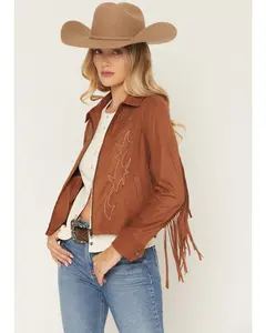 Juniper Faux Suede Boot Stitched Fringe Zip-Up Jacket