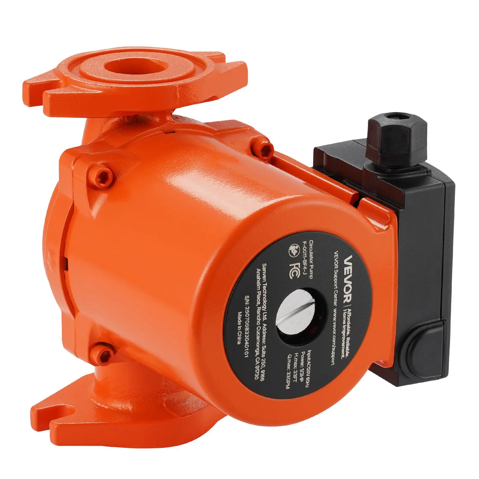 【Summerfinds】VEVOR F-0011-BF4-J Cast Iron Circulator Pump, 33 GPM, AC 120V 33 ft Hot Water Recirculating Circulation Pump, 1-1/4 in Flange Connection, 3-Speed Adjustment, Quiet Operation, for Home Heating System Pool Heat Pumps Single Piston Pump