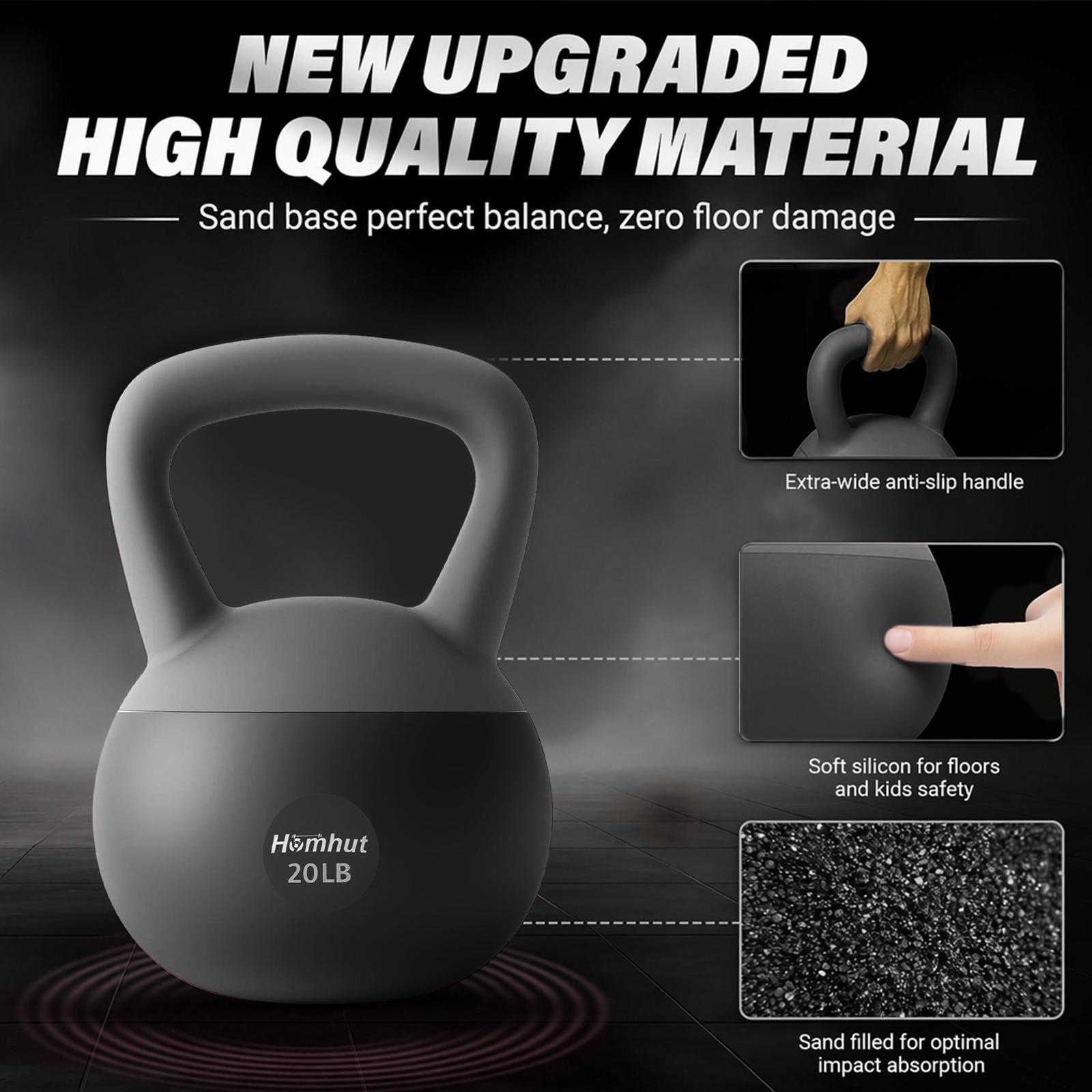 Homhut Eco-Friendly 15 lb Durable Soft Kettlebell with Handle, Non-Toxic Fitness Equipment for Home Gym Strength & Core Training Conditioning, Sports & Outdoor Gym Accessory, No