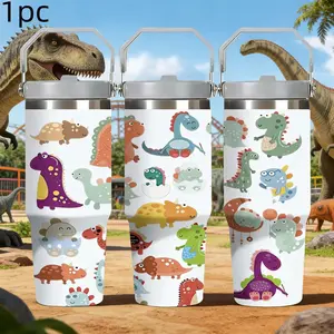 30oz Cute Dinosaur Insulated Tumbler with Handle, Lid, Stainless Steel Vacuum Travel Mug , Leak-Proof Thermal Cup for School Outdoor