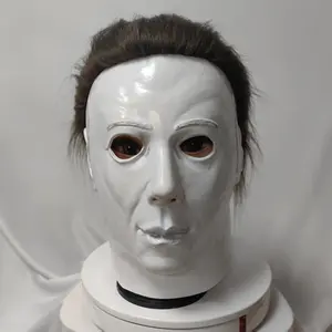 New Halloween Michael Myers Latex Mask, Scary Cosplay Headgear for Men, White Face Prop for Performance