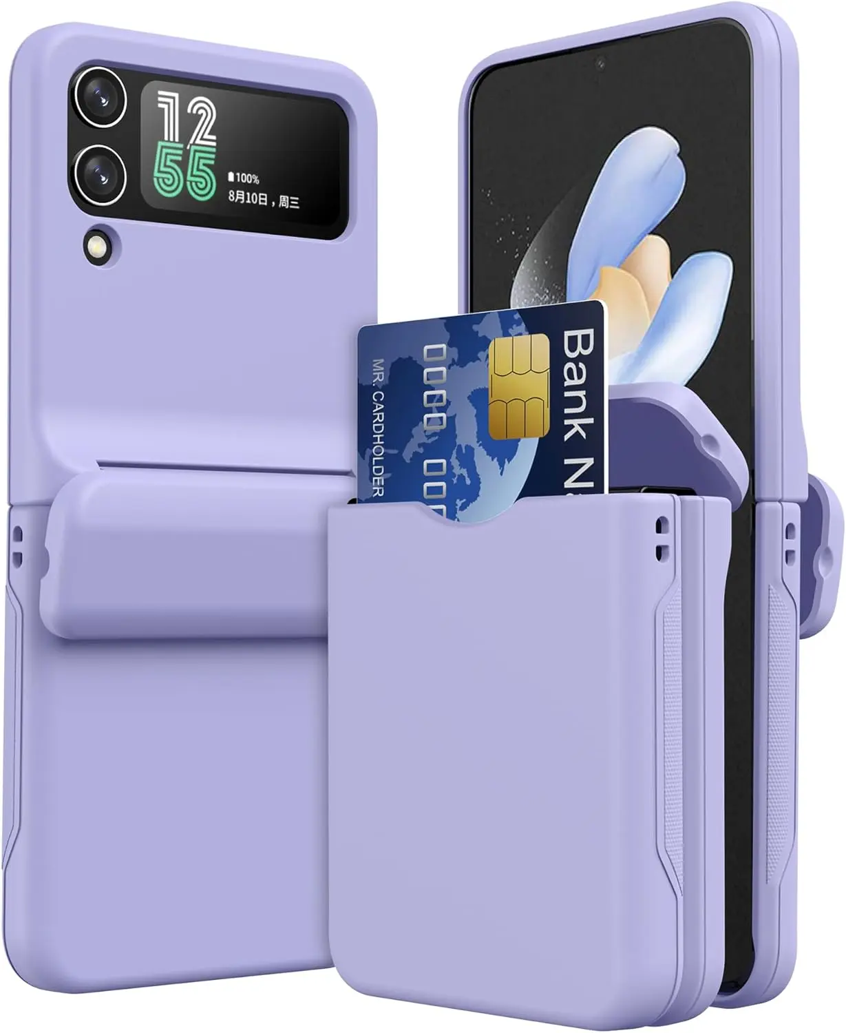 for  Z Flip 3 & Z Flip 4 Universal Case with Hinge Protection Built-in Card Slot Design Stylish Shockproof Anti Scratch Rugged Protective Phone Case for Z Flip 3 & Z Flip 4,(Purple)