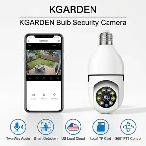 2PCS Kgarden Light Bulb Security Camera -2K 2.4GHz/5GHz WiFi, Indoor Outdoor Surveillance Monitoring Camera for Home, 360° Pan/Tilt, Color Night Vision, Built-In LED & Spotlight, Easy Installation