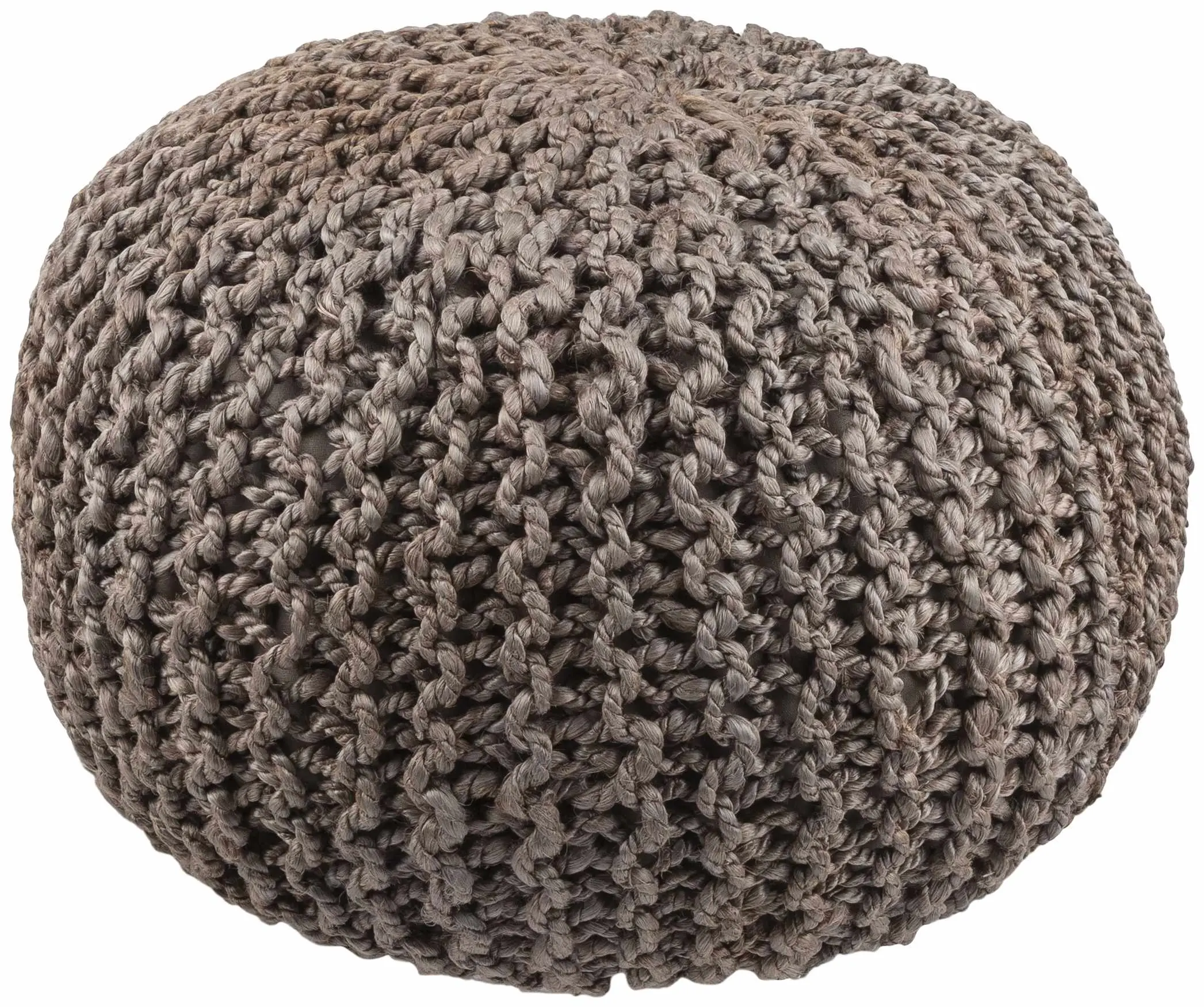 Hauenstein Knitted Jute Pouf - Round Contemporary Indoor Furniture Stool, Cushioned Seat, Stylish Home Room Decor for Living Room, Lounge