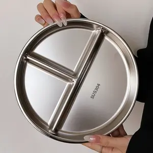 【4 Pack】304 Stainless Steel Plates, 4 Pack 304 Stainless Steel Divided Plates 304 Stainless Steel Plate Portion Control Plates, Plates With Dividers Metal Plates For Camping, Picnic, Home,9"X 9"