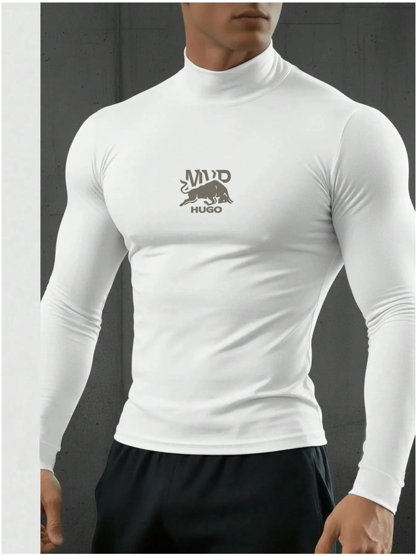 Aesthetic Black Mock Neck Long Sleeve Sportswear | Slim Fit Techwear Compression Tee with Graphic Print | Trendy Workout Pump Cover for Gym & Streetwear | High-Elasticity Training Top for Men